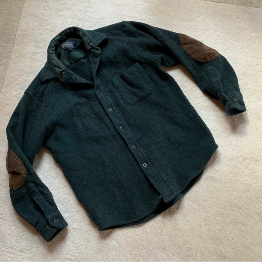 Pendleton Green Wool Elbow Patch Button Down Shirt Small
